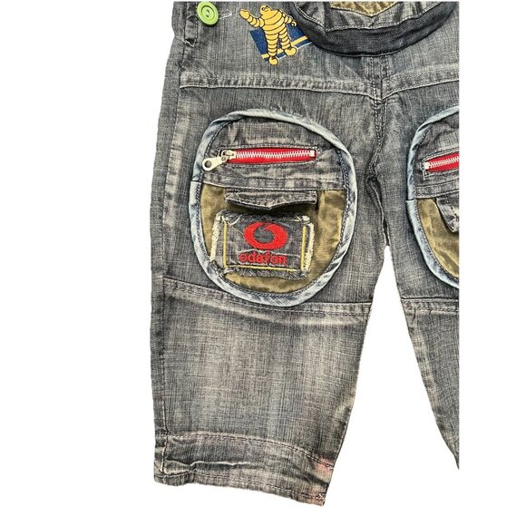 Denim Overalls Car Motif Toddler Size 2T Michelin Jaquar Odafon Shell Flannel - Picture 3 of 11